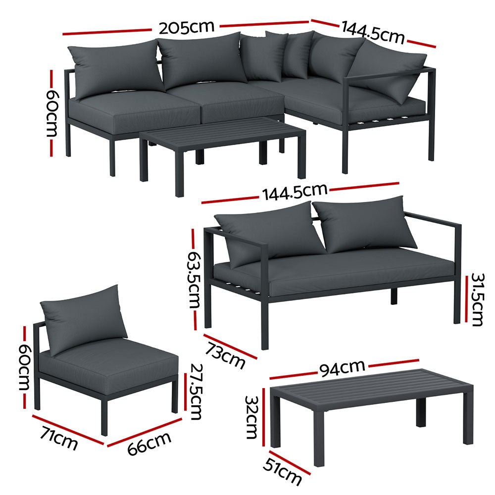 Atlas 4 Seater Outdoor Sofa Set – Charcoal – 4 Piece