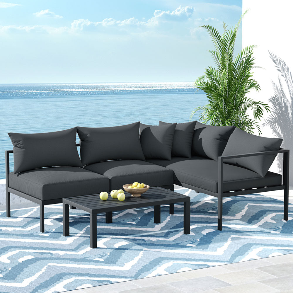 Atlas 4 Seater Outdoor Sofa Set Aluminium Patio Furniture Setting 4PC Charcoal