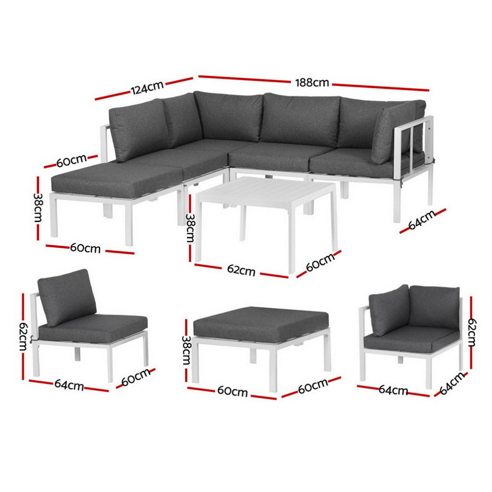 Atlas Outdoor Sofa Set – White – 6 Piece
