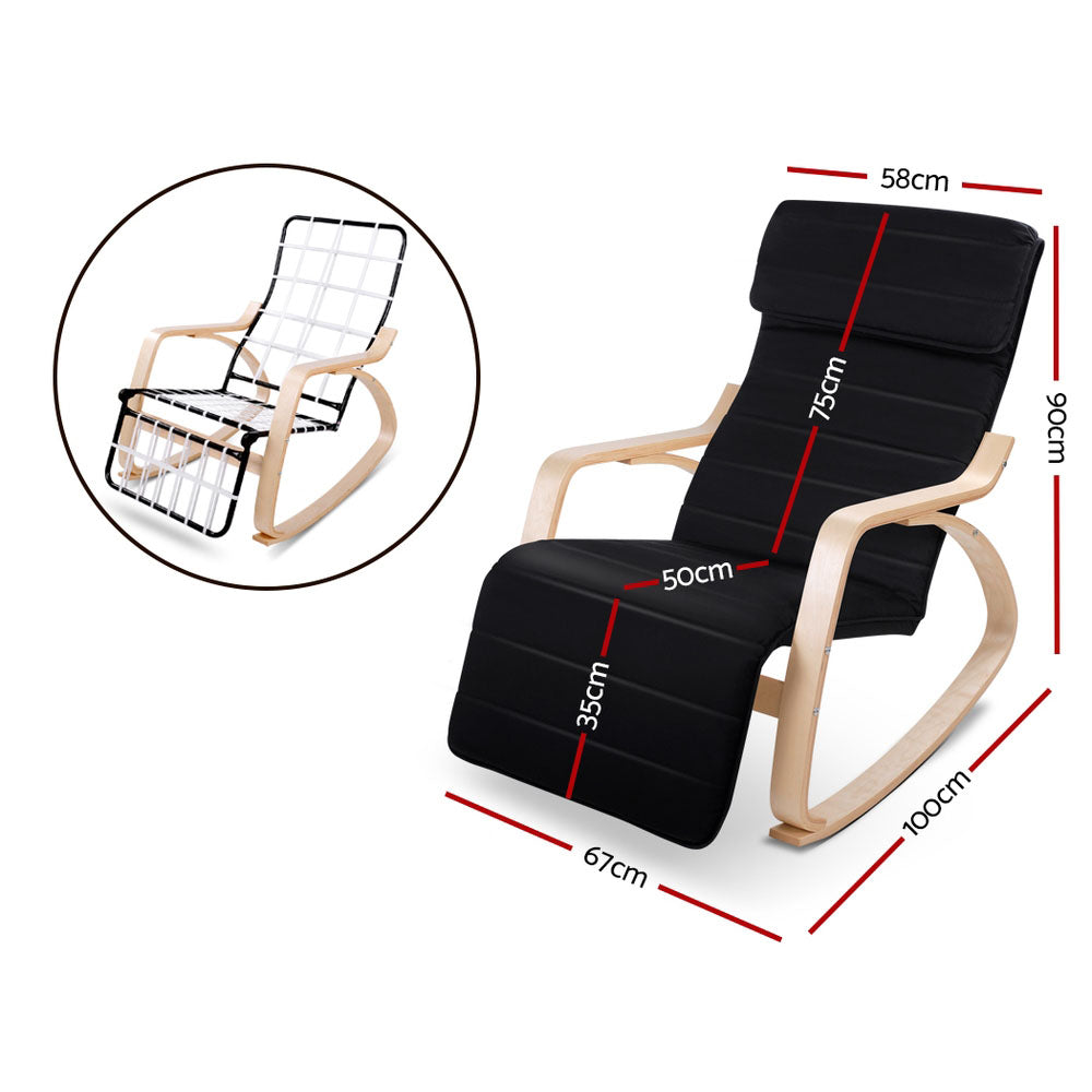 Callan Rocking Armchair with Footrest – Black – Single