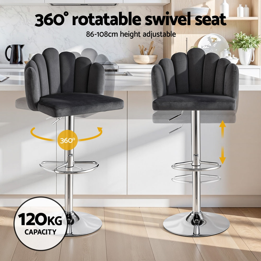 Kairo Velvet Bar Stools – Grey – Set of 4