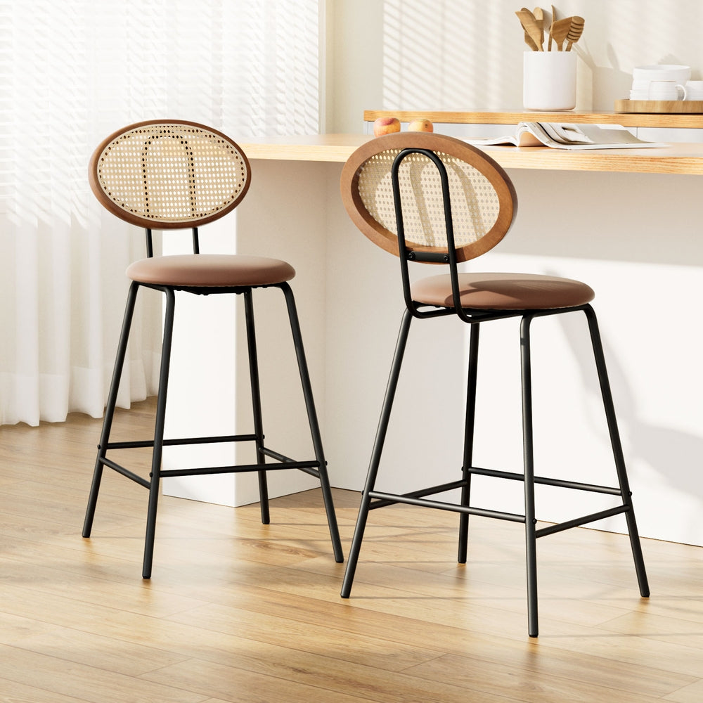 Haven 2x Bar Stools PU Leather Stools Brown