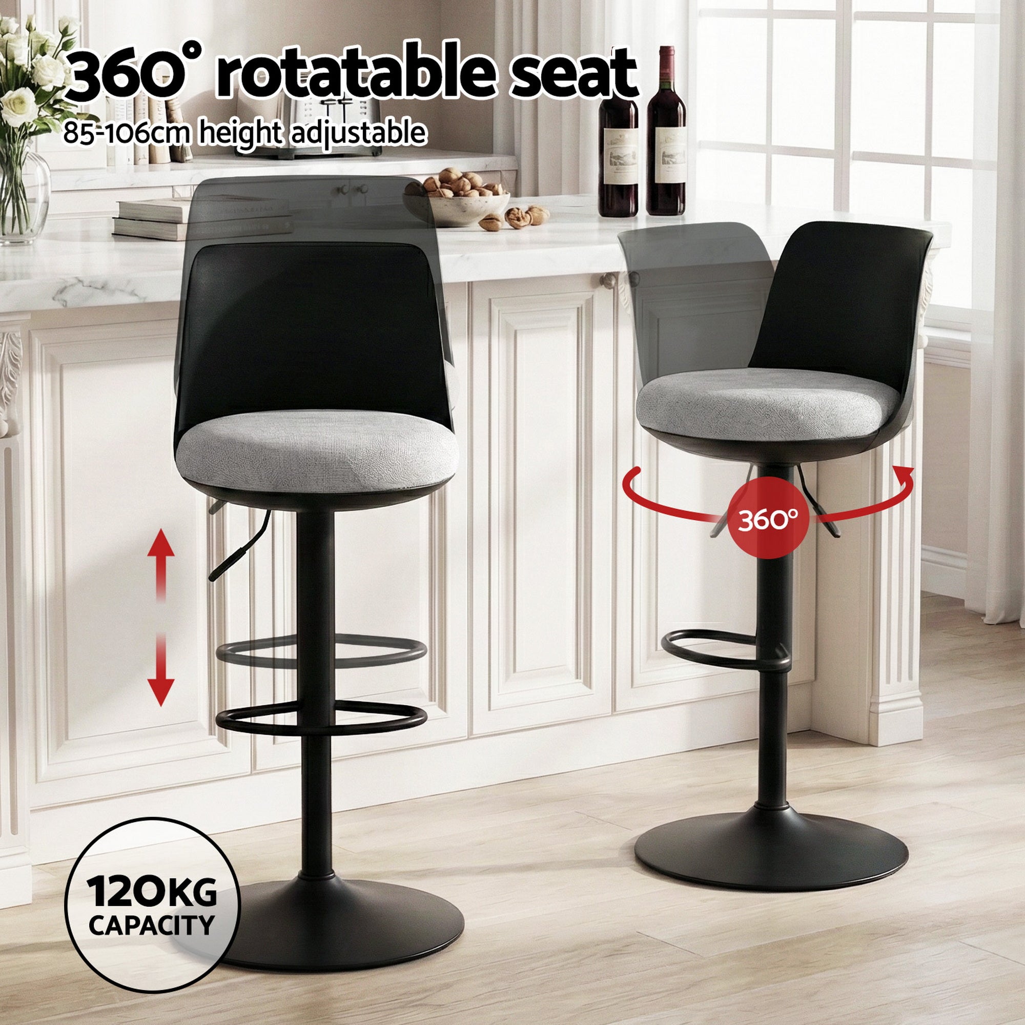 Arlo Curved Bar Stools – Black – Set of 4
