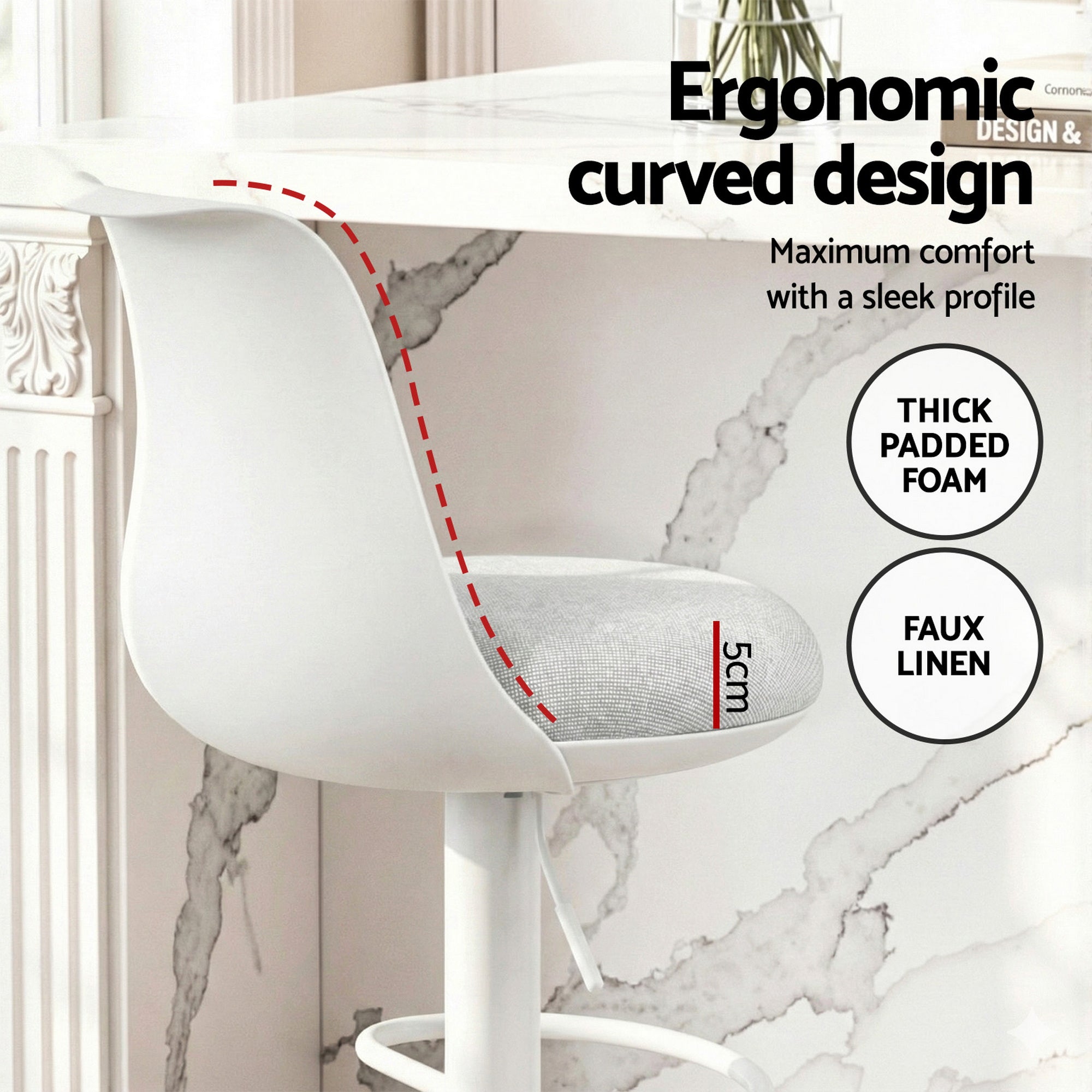 Nova Curved Bar Stools – White – Set of 4