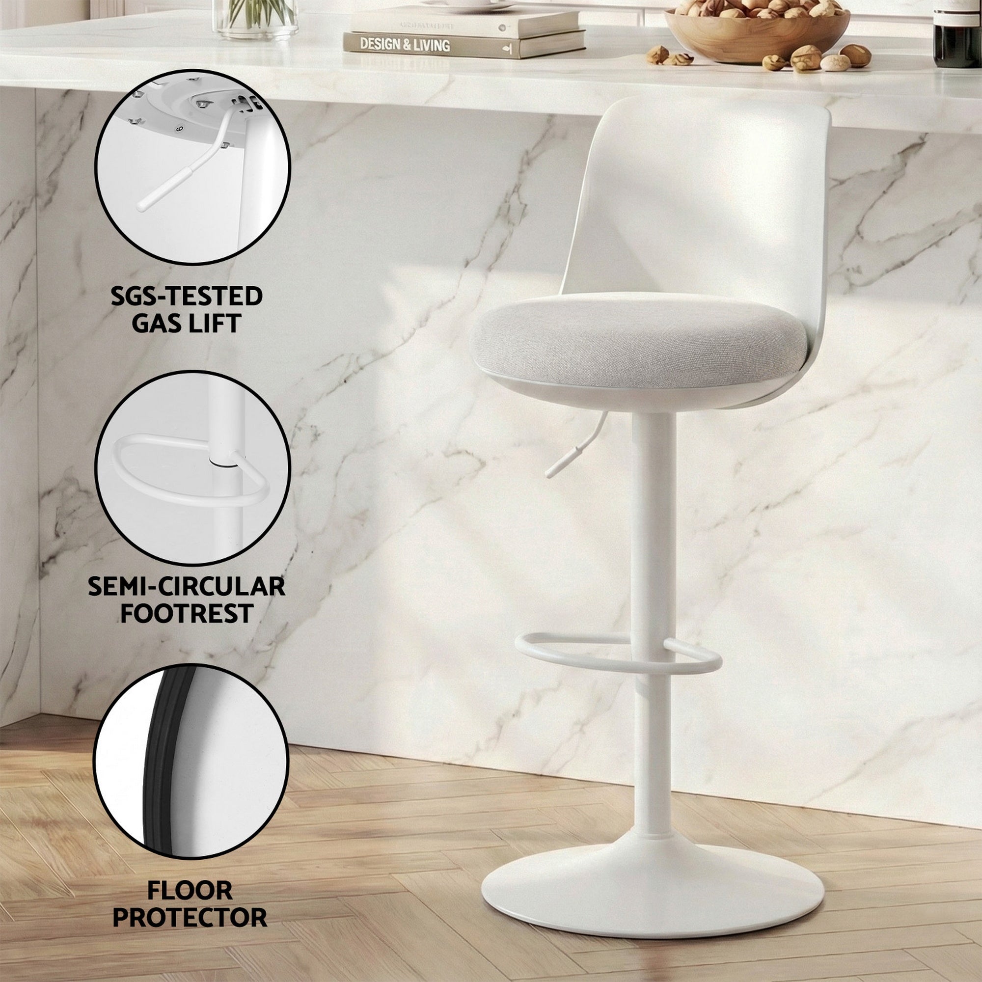 Nova Curved Bar Stools – White – Set of 4