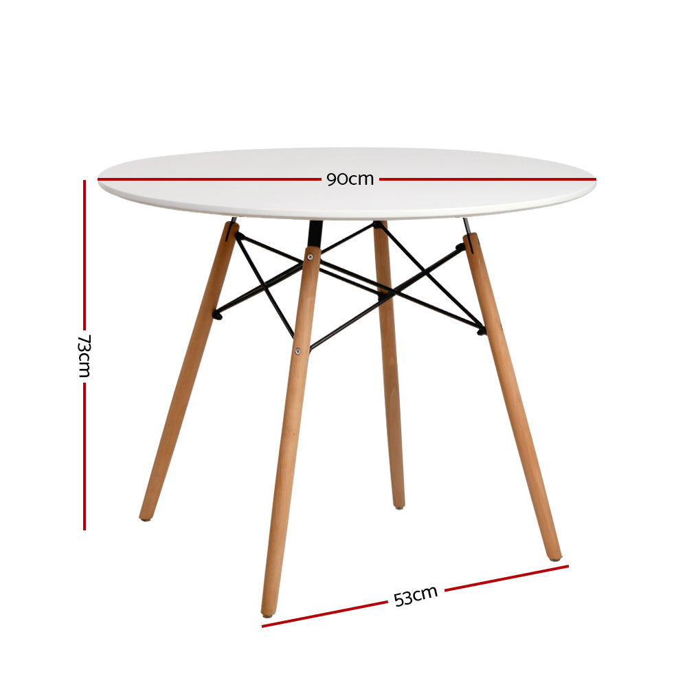 Camden 4-Seater Round Dining Table – White – 90 cm