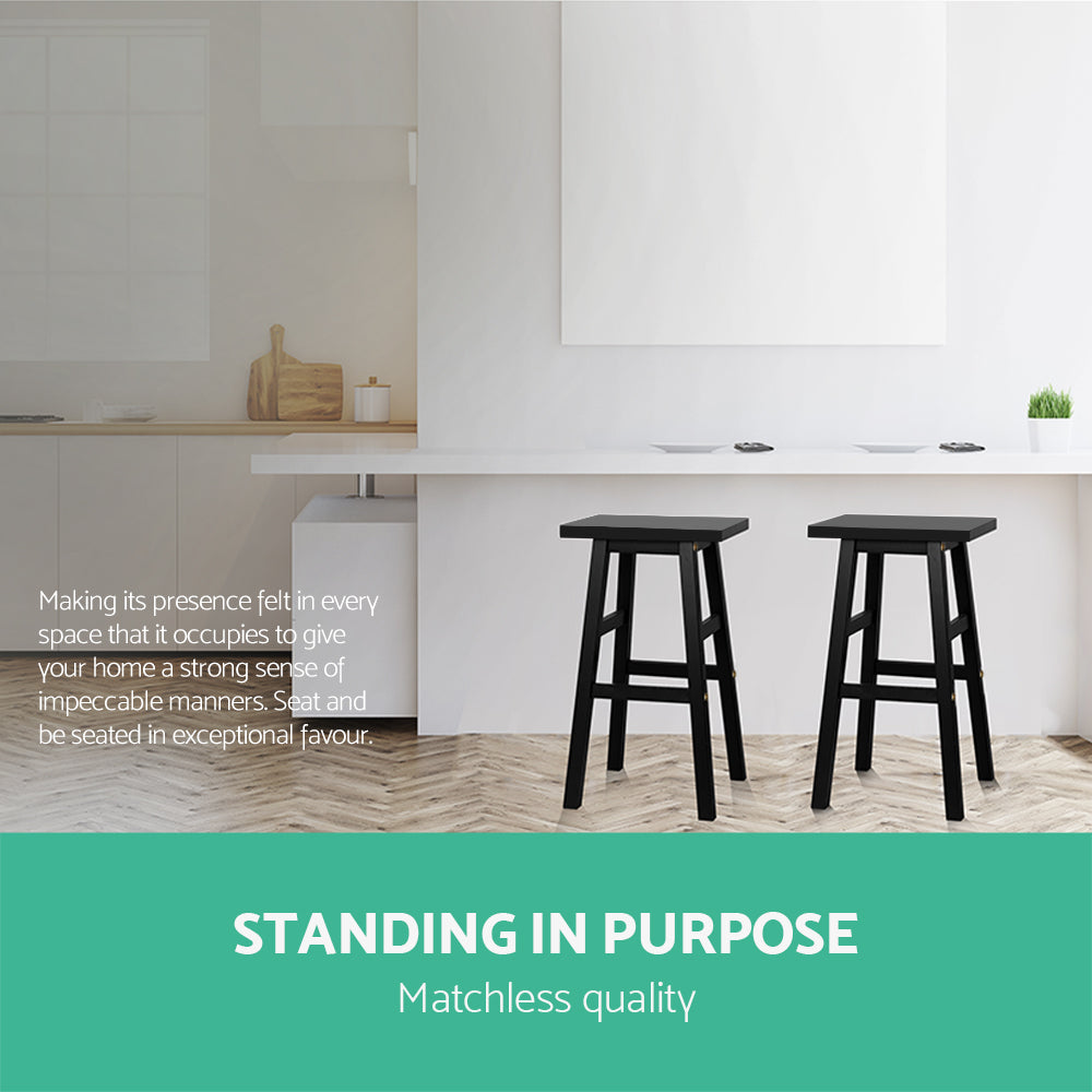 Marston Beech Wood Bar Stools – Black – Set of 2