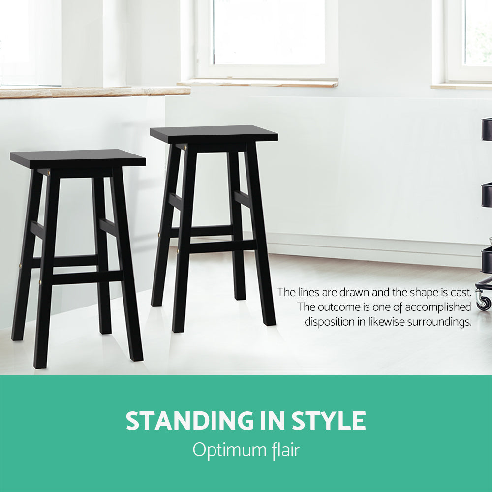 Marston Beech Wood Bar Stools – Black – Set of 2