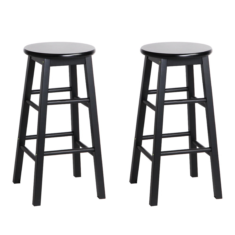 Rowan 2x Bar Stools Round Chairs Wooden Black