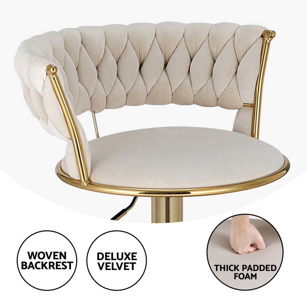 Cassian Velvet Bar Stools – Ivory – Set of 4