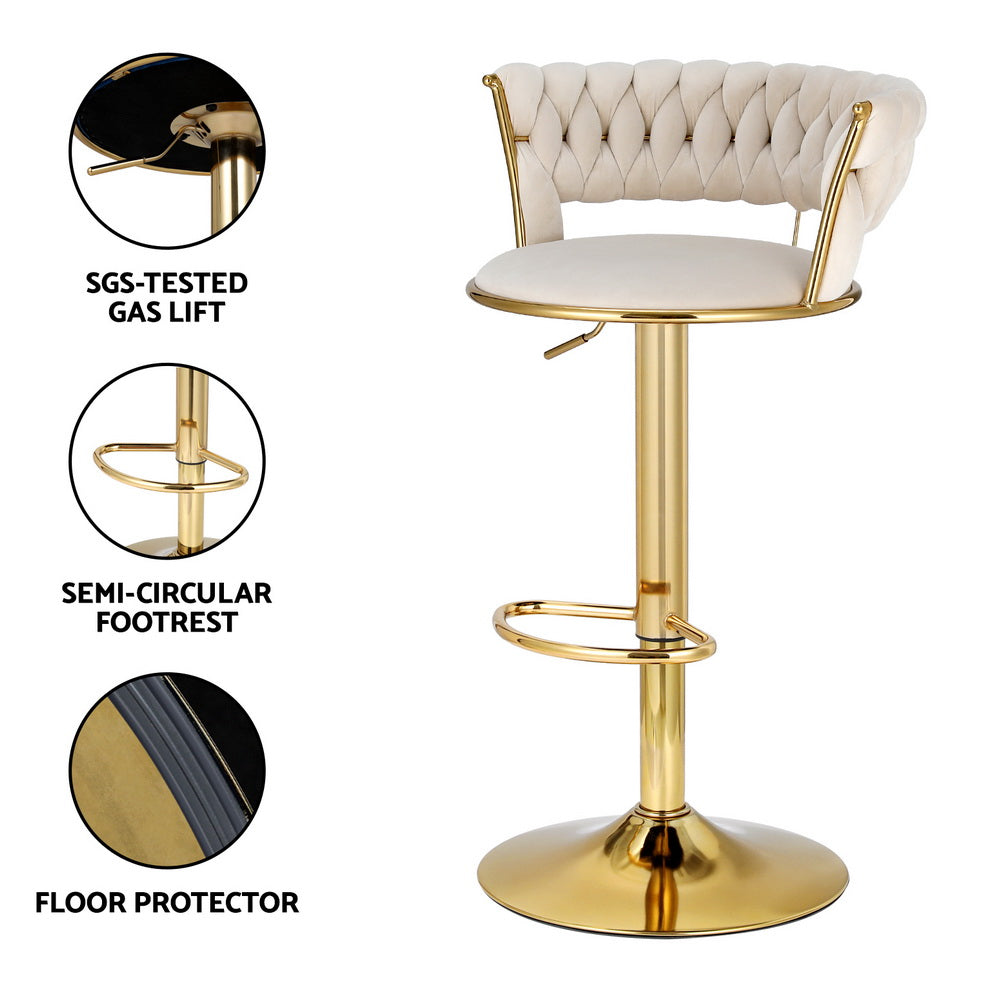 Cassian Velvet Bar Stools – Ivory – Set of 4