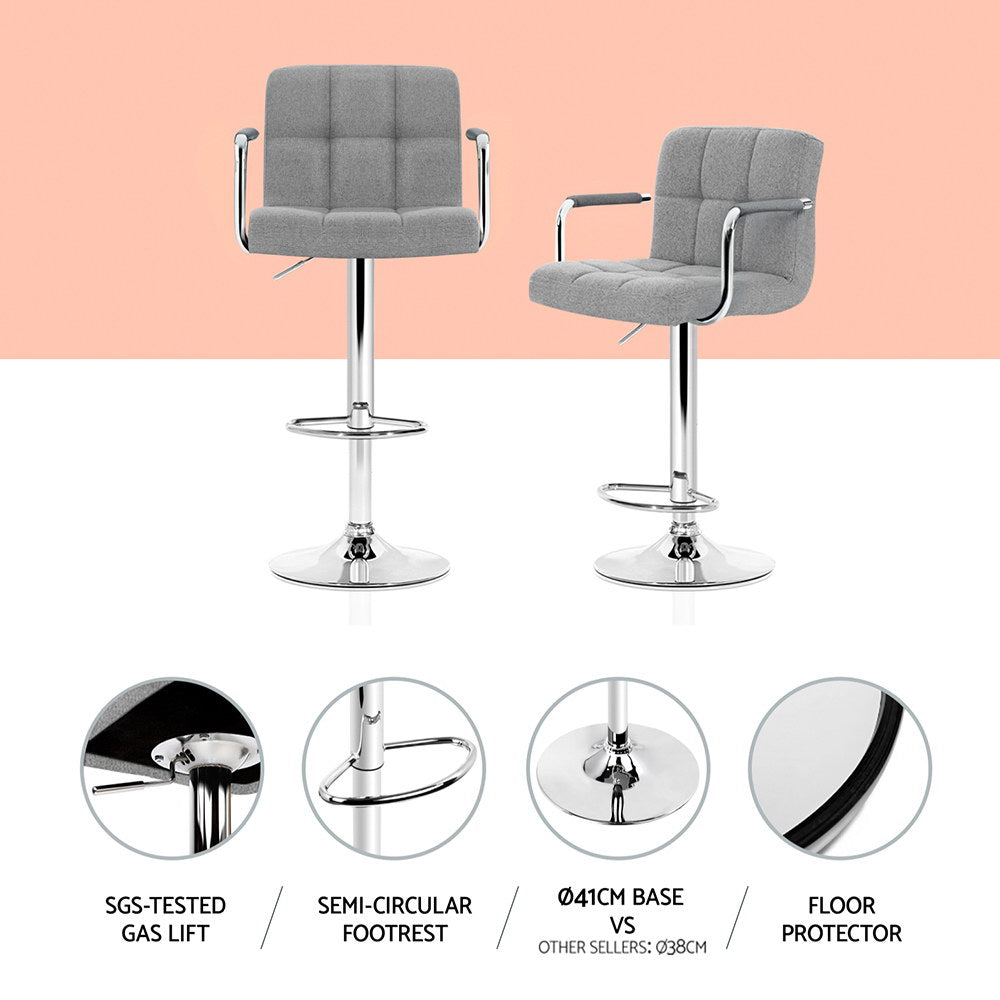 Cove Fabric Gas Lift Bar Stools with Armrest – Grey – Set of 4