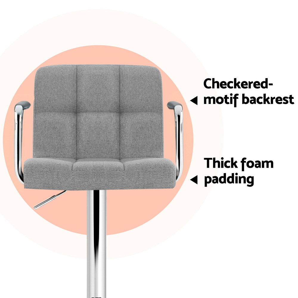 Cove Fabric Gas Lift Bar Stools with Armrest – Grey – Set of 4
