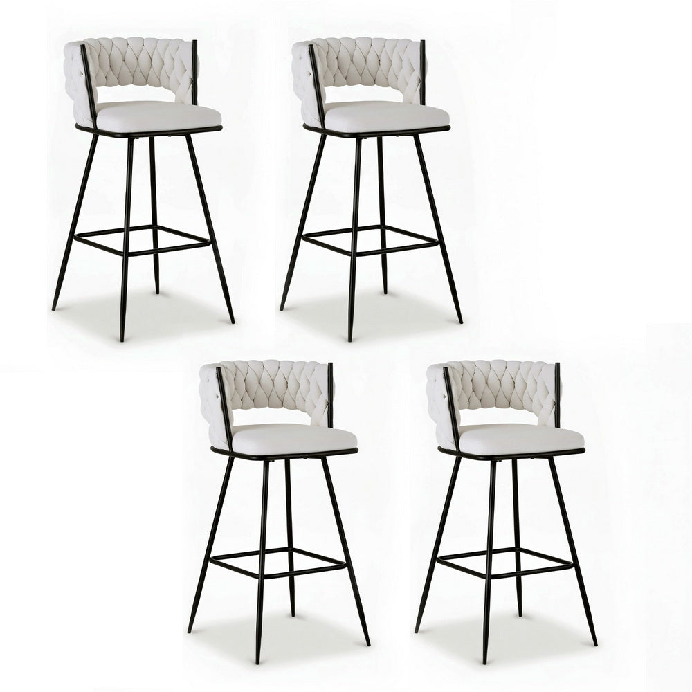 Arlo 4x Bar Stools Kitchen Dining Chair Counter Stool Woven Velvet Metal Ivory