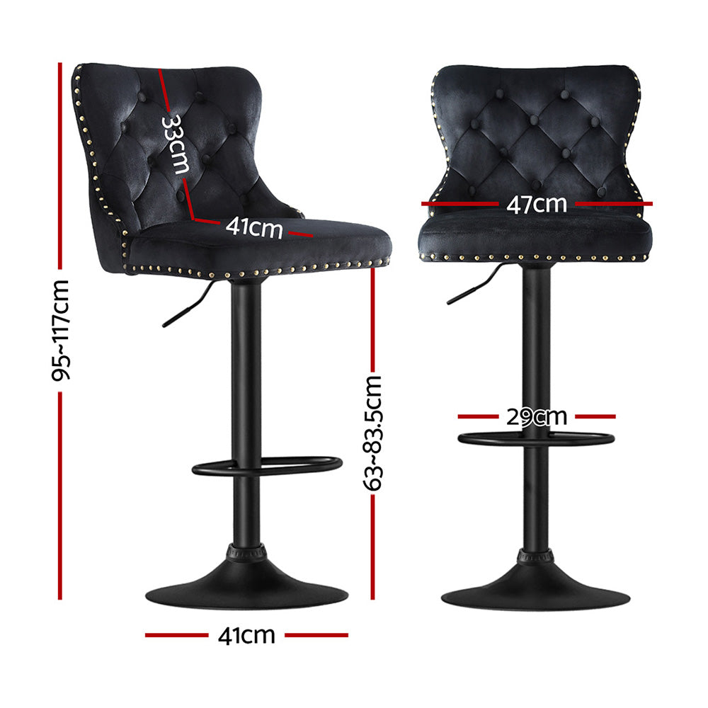 Nova Velvet Bar Stools – Black – Set of 4