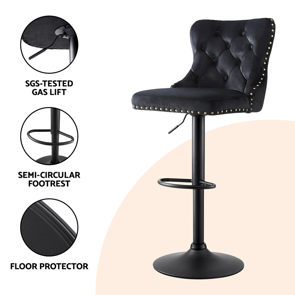 Nova Velvet Bar Stools – Black – Set of 4
