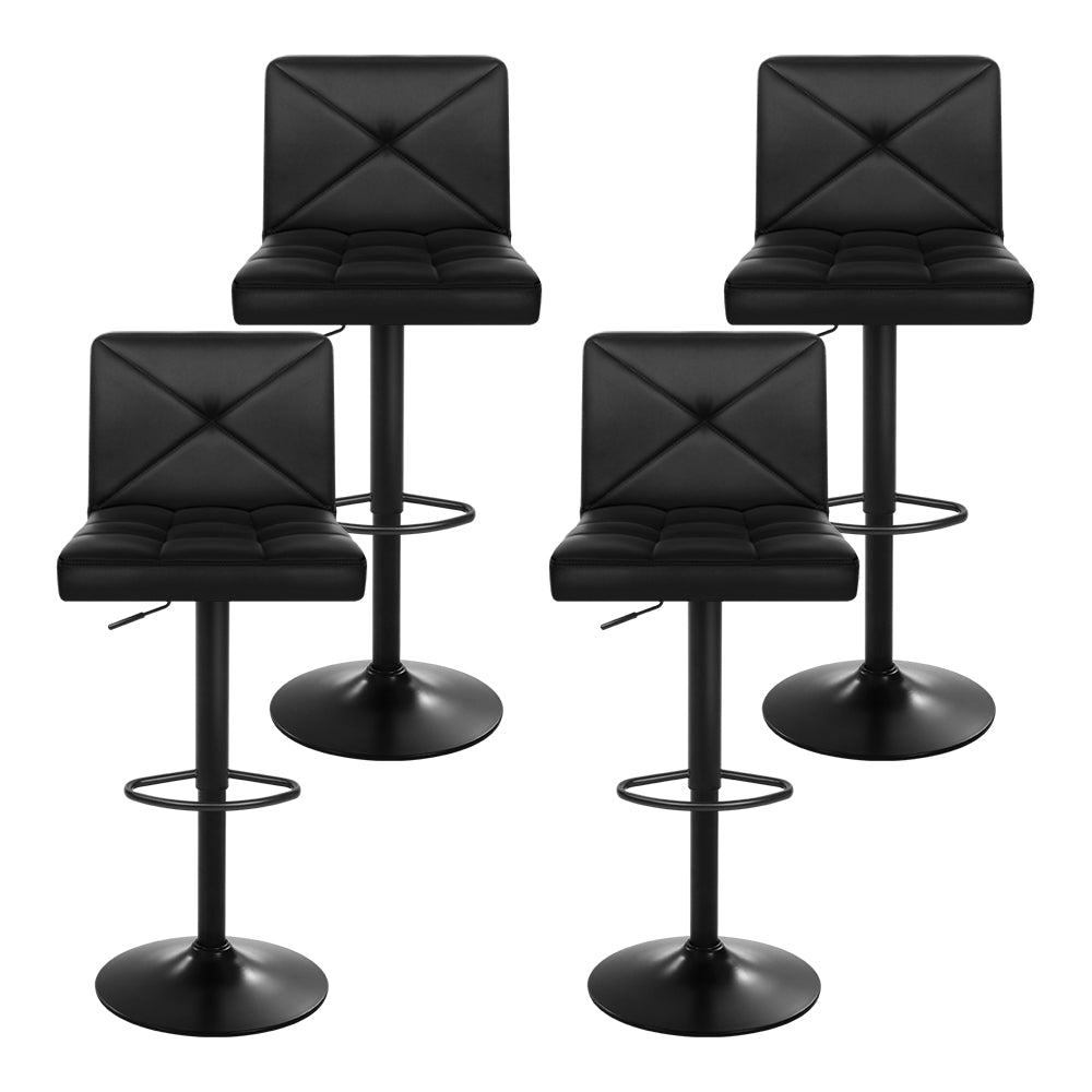 Lattice Criss Cross Style Leather Bar Stools – Black – Set of 4