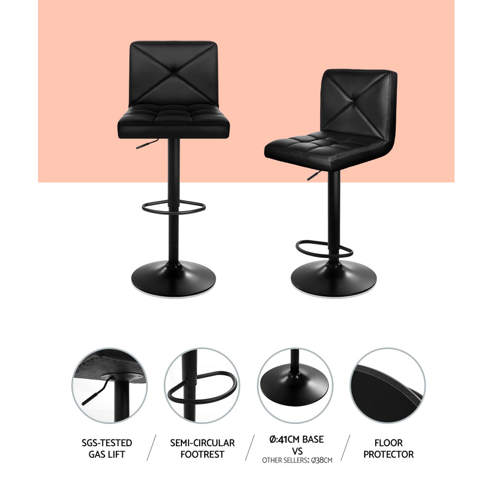 Lattice Criss Cross Style Leather Bar Stools – Black – Set of 4
