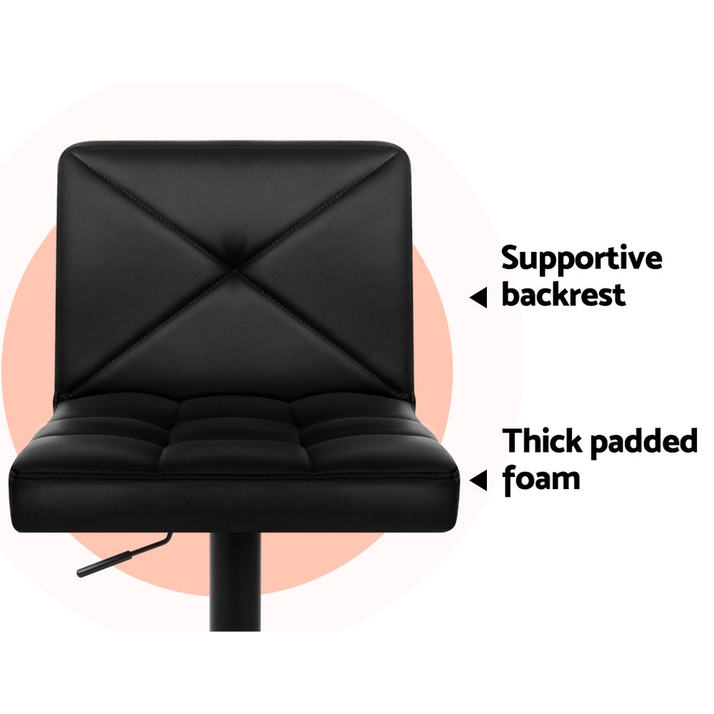 Lattice Criss Cross Style Leather Bar Stools – Black – Set of 4