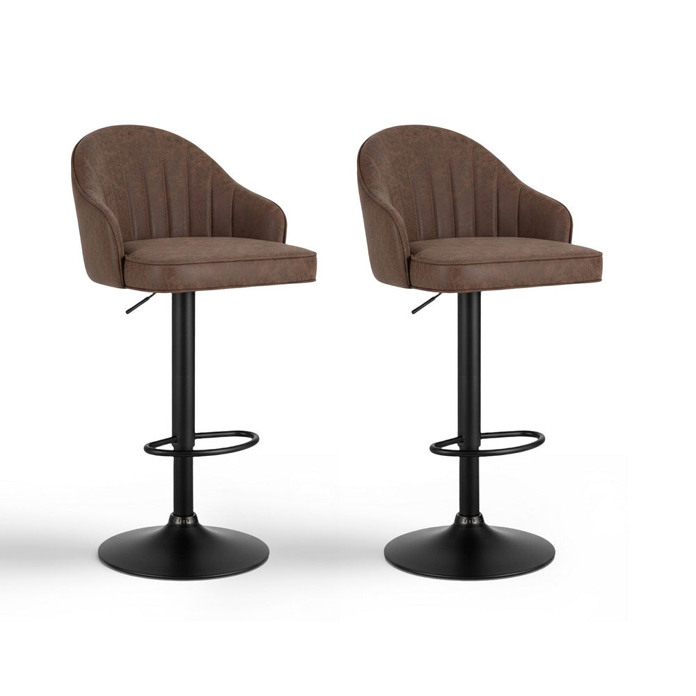 Arlo 2x Bar Stools Kitchen Swivel Gas Lift Counter Chair Shell Leather Brown