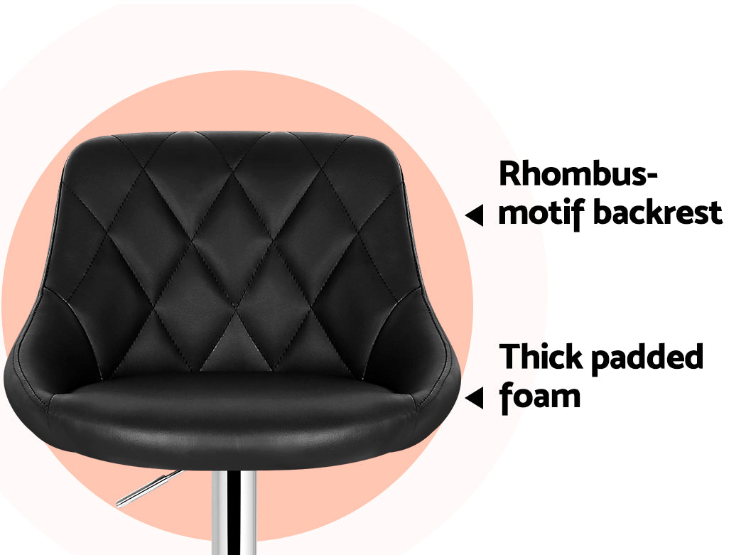 Dalton Leather Diamond Bar Stools – Black – Set of 2