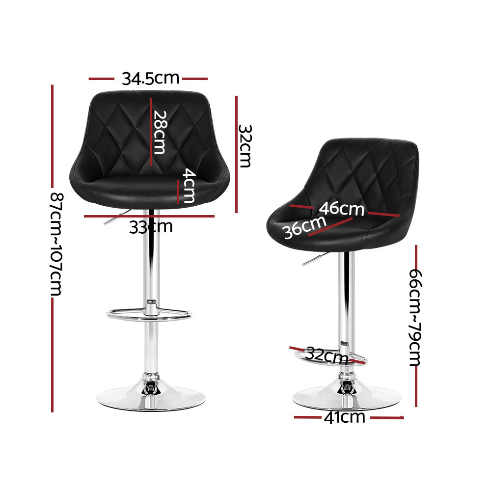 Rhombus Diamond Style Leather Bar Stools – Black – Set of 4