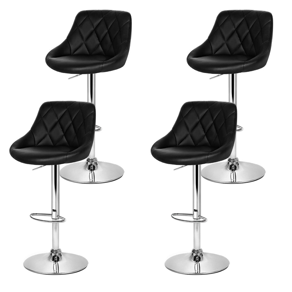 Rhombus Diamond Style Leather Bar Stools – Black – Set of 4