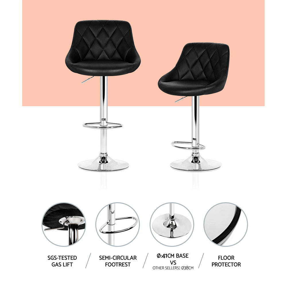 Rhombus Diamond Style Leather Bar Stools – Black – Set of 4