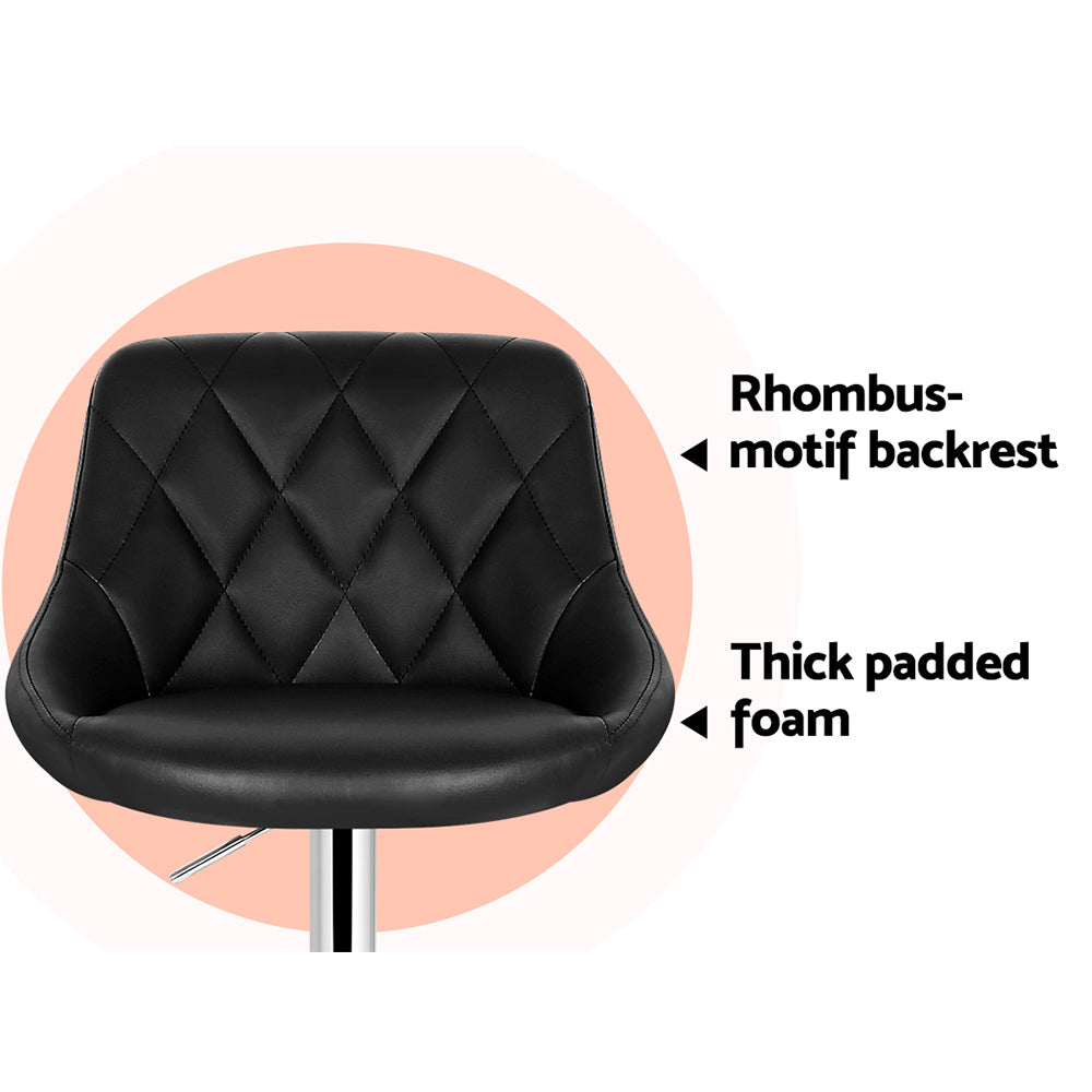 Rhombus Diamond Style Leather Bar Stools – Black – Set of 4