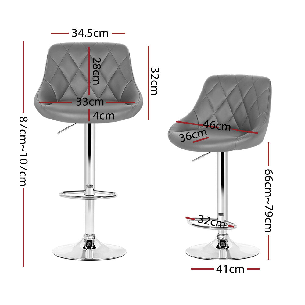 Rhombus Diamond Style Leather Bar Stools – Grey – Set of 4