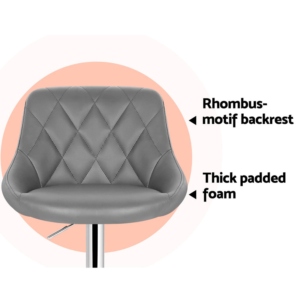 Rhombus Diamond Style Leather Bar Stools – Grey – Set of 4