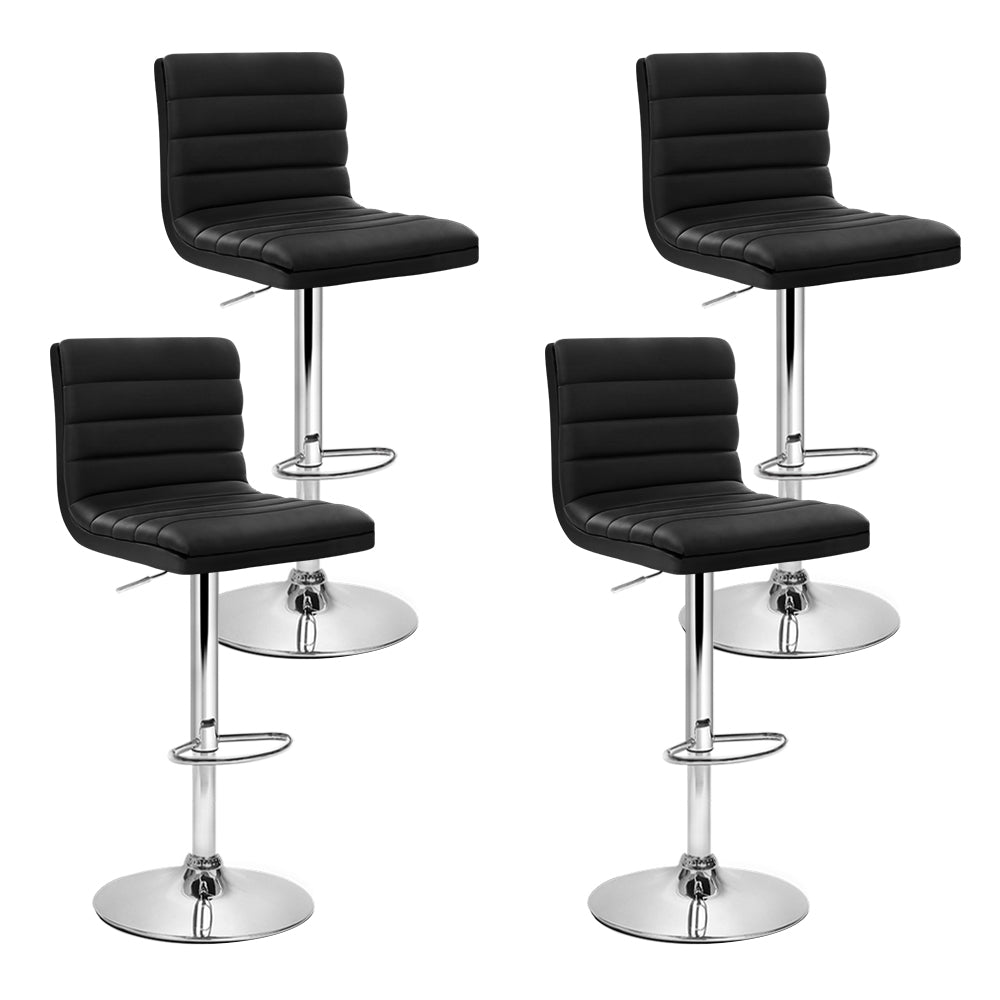 Linden 4x Bar Stools Padded Leather Gas Lift Black