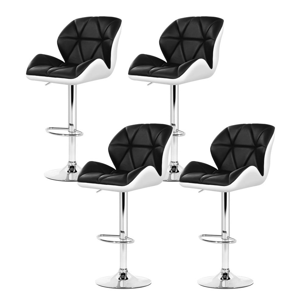 Linden 4x Bar Stools Gas Lift Padded Leather Black & White