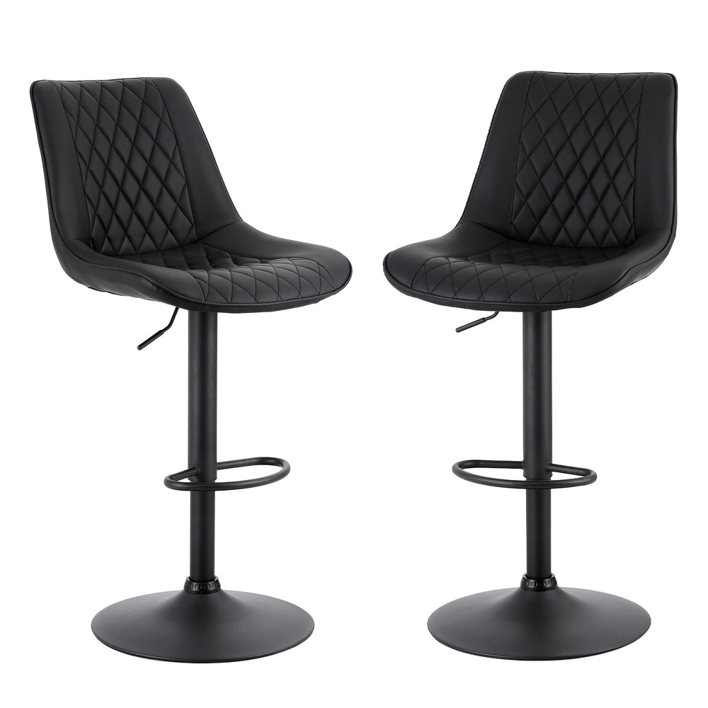 Atlas 2x Bar Stools Kitchen Swivel Gas Lift Counter Chair Diamond Leather Black