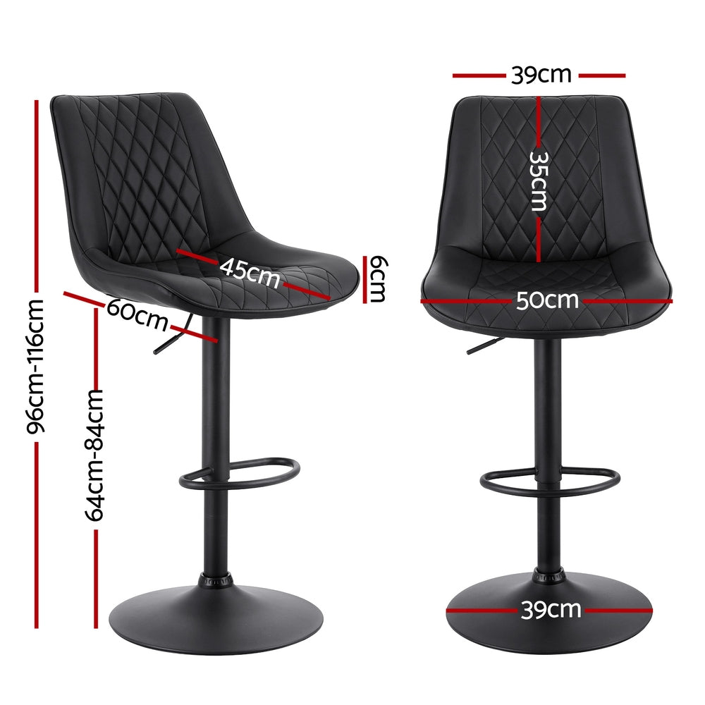 Atlas Diamond Quilted Counter Stools – Black – Set of 2