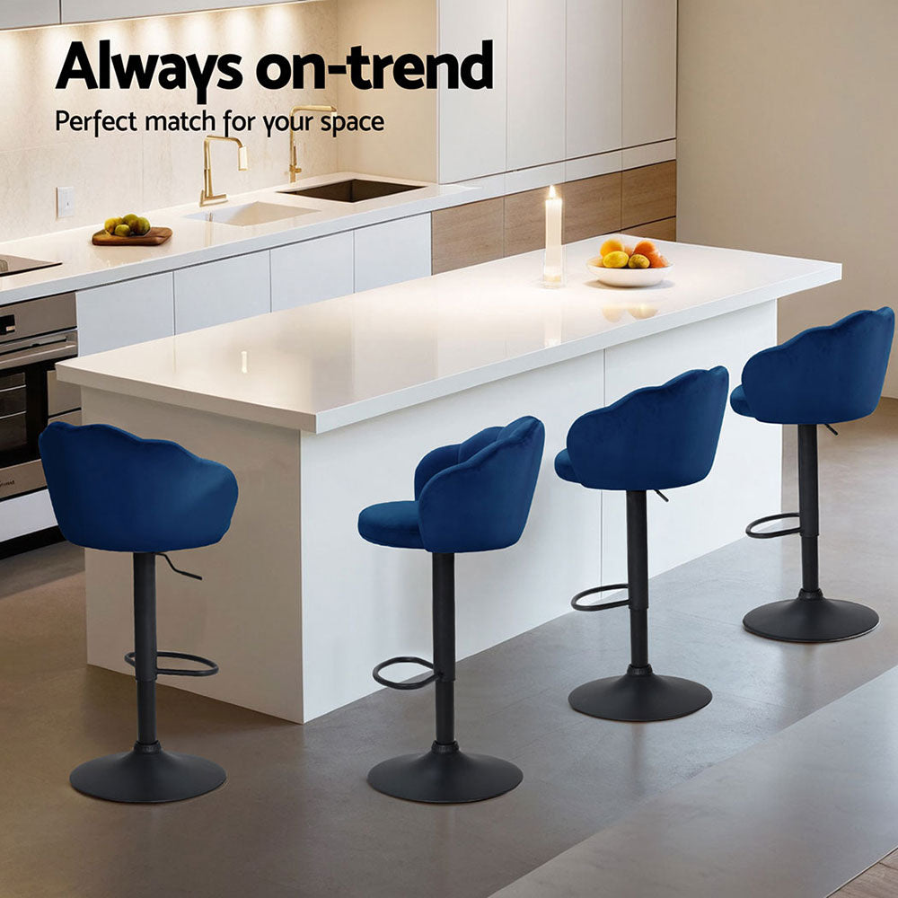 Sterling Velvet Bar Stools – Blue – Set of 4