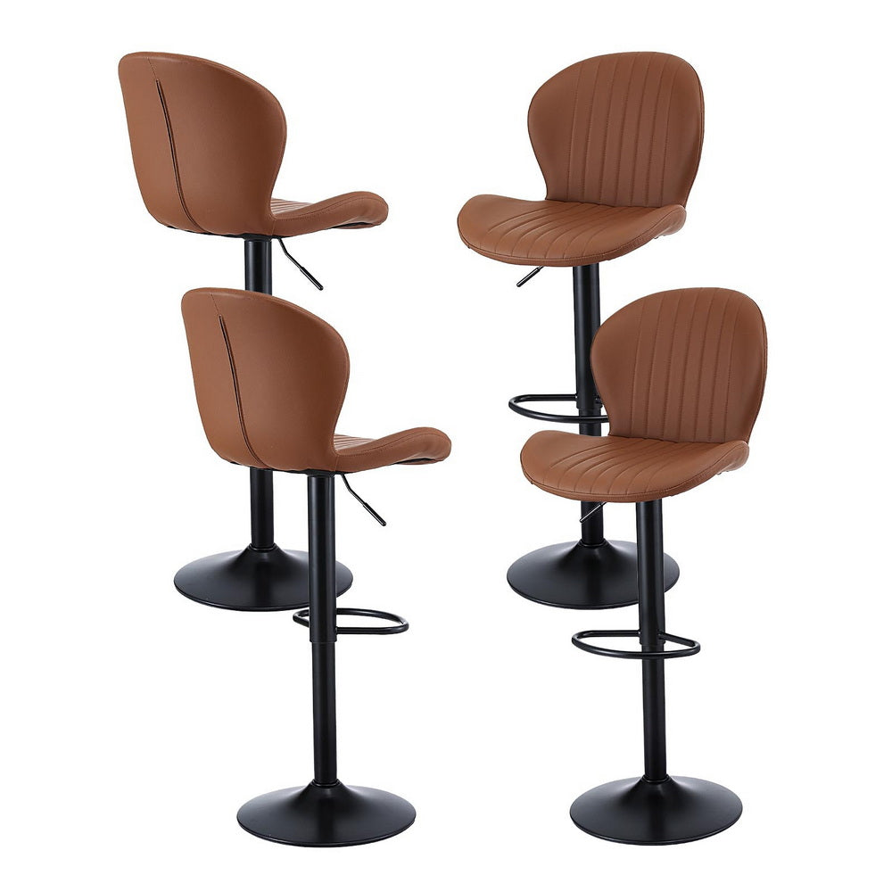 Linden 4x Bar Stools Kitchen Swivel Gas Lift Counter Chair Shell Leather Brown