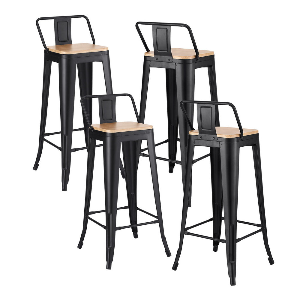 Linden 4x Bar Stools Kitchen Counter High Chair Dining Stackable Metal Black