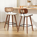 2 x Rattan Counter Bar Stools – PU Leather Padding