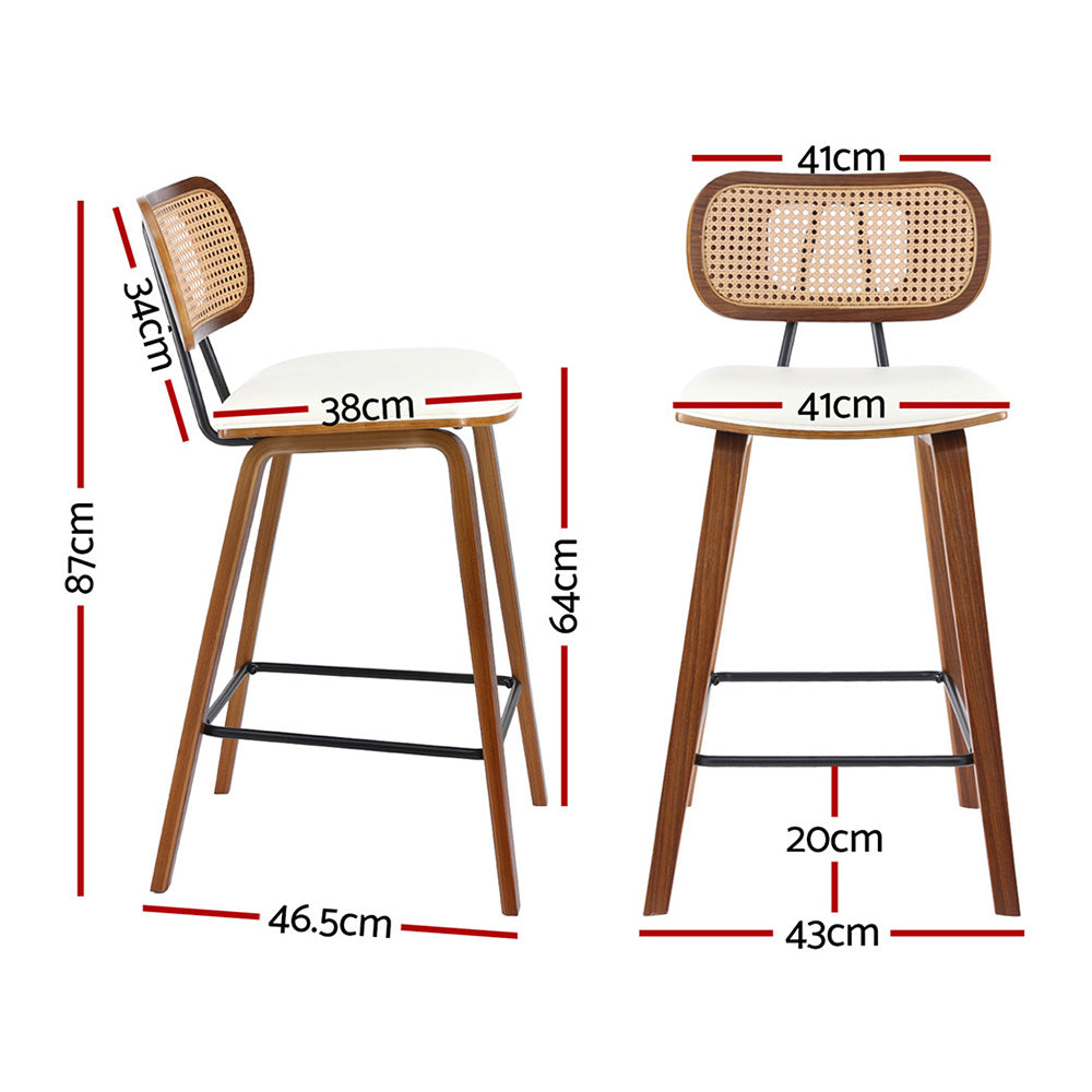 Torino Rattan Counter Bar Stools – Beige PU Leather – Set of 4