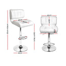 Set of 2 - Leather Gas Lift Bar Stools - White and Chrome