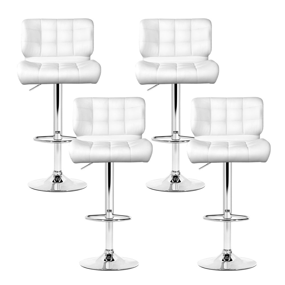 Alderon Leather Gas Lift Bar Stools – White – Set of 4