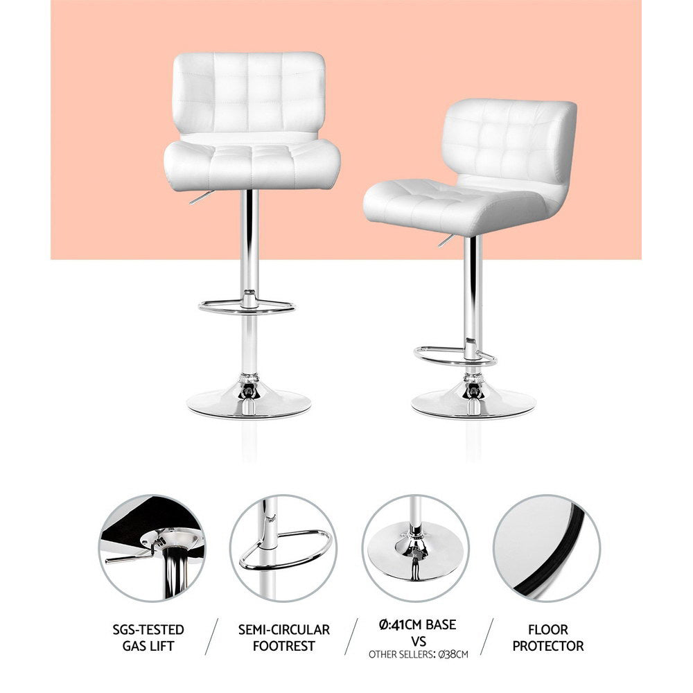 Alderon Leather Gas Lift Bar Stools – White – Set of 4