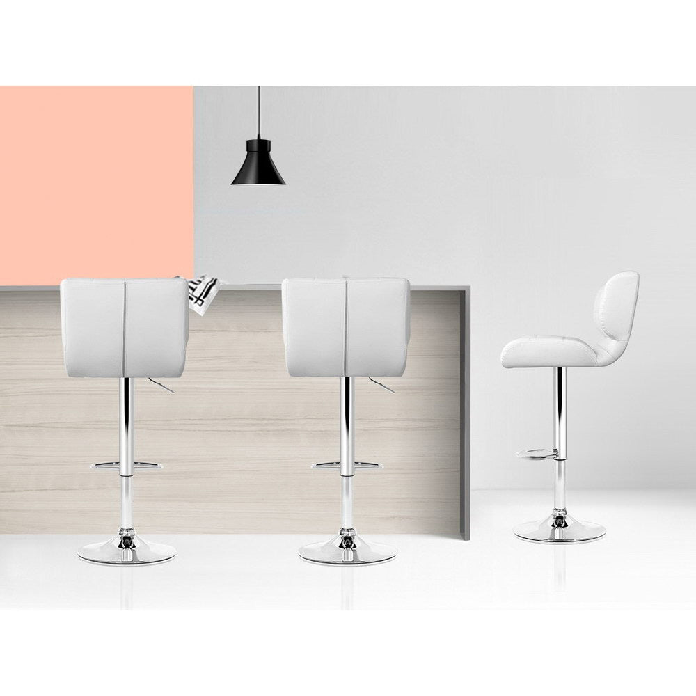 Alderon Leather Gas Lift Bar Stools – White – Set of 4
