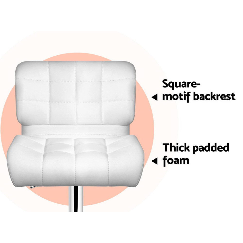 Alderon Leather Gas Lift Bar Stools – White – Set of 4