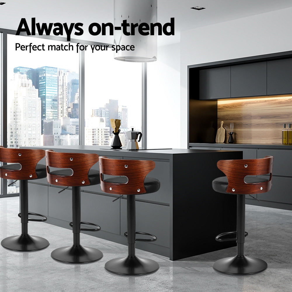 Meridian Faux Leather Bar Stools – Black – Set of 4