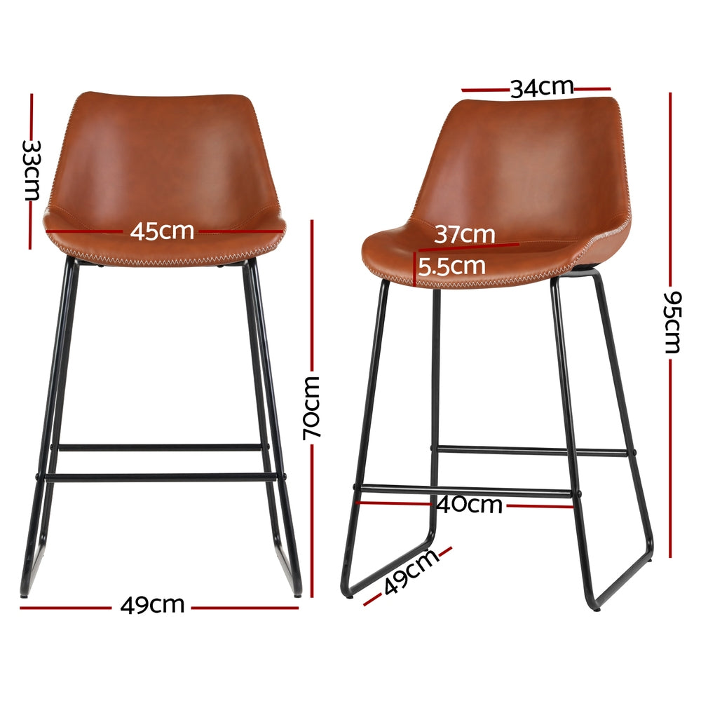 Harlow Leather Bar Stools – Brown – Set of 4