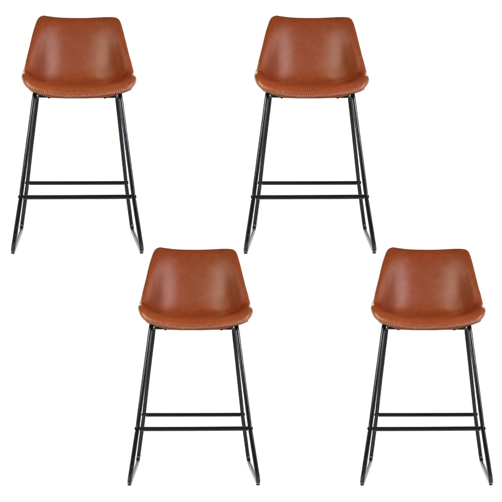 Harlow Leather Bar Stools – Brown – Set of 4