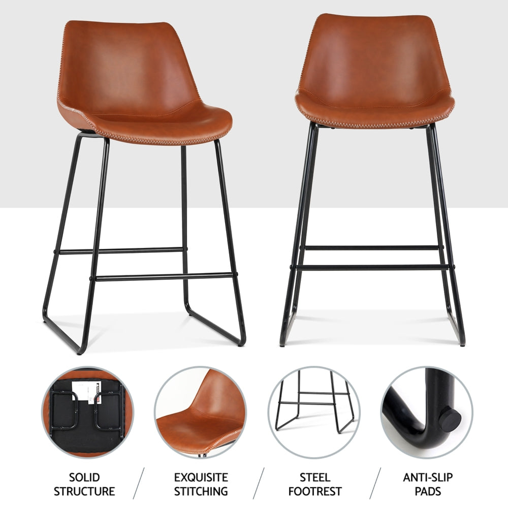 Harlow Leather Bar Stools – Brown – Set of 4