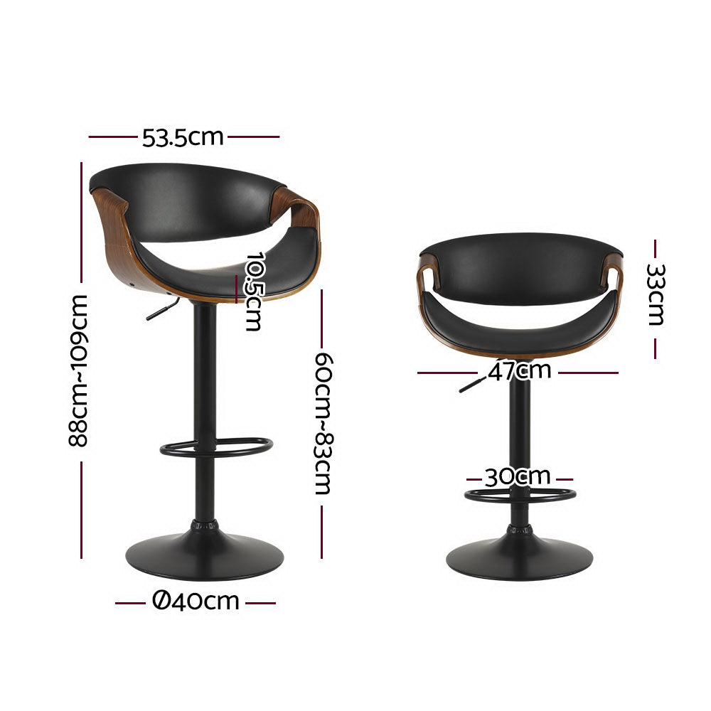 Linden Gas Lift Bar Stools with Armrests – Black – Set of 2